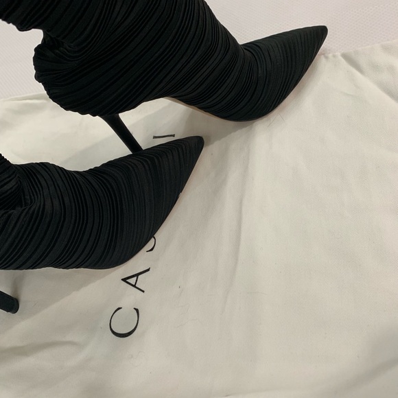 Black Satin Plisse Boots/Booties - Picture 3 of 8